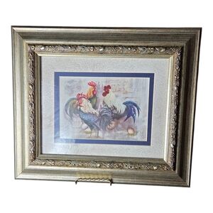 Rustic Rooster Art Print in Ornate Gold Frame